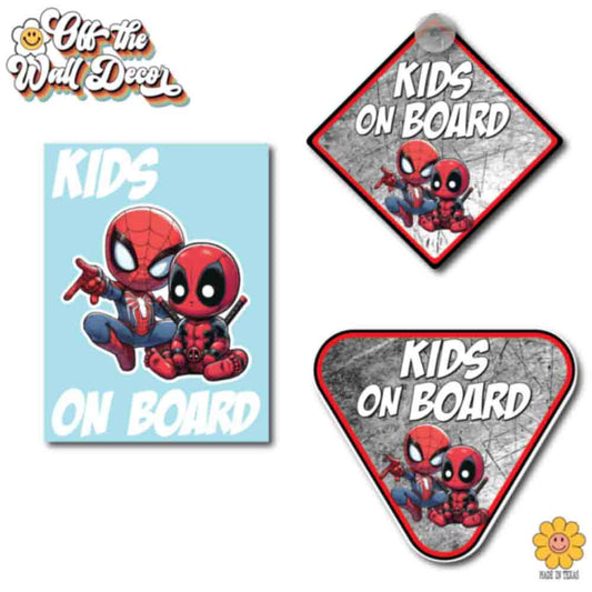 Deadpool & Spidey | Kids on Board | Suction Cup Sign, Magnet OR Vinyl Decal Sticker