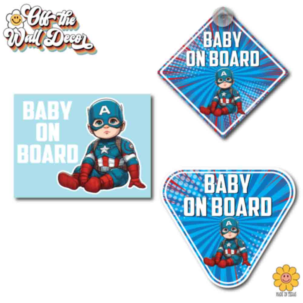 Little Captain America | Baby on Board | Suction Cup Sign, Magnet OR Vinyl Decal Sticker