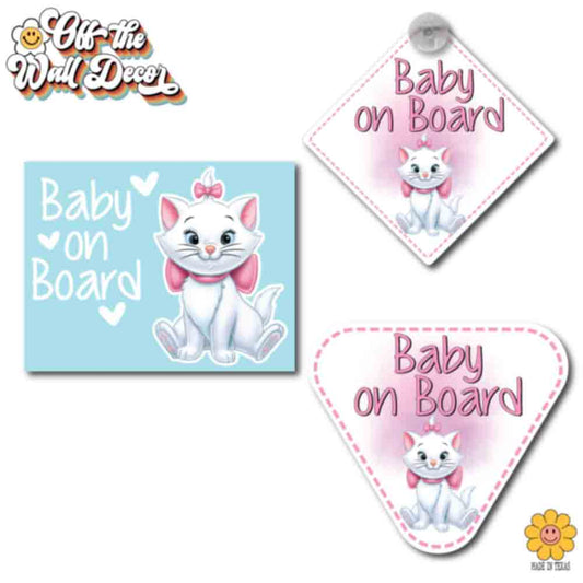 Marie Kitty | Baby on Board | Suction Cup Sign, Magnet OR Vinyl Decal Sticker