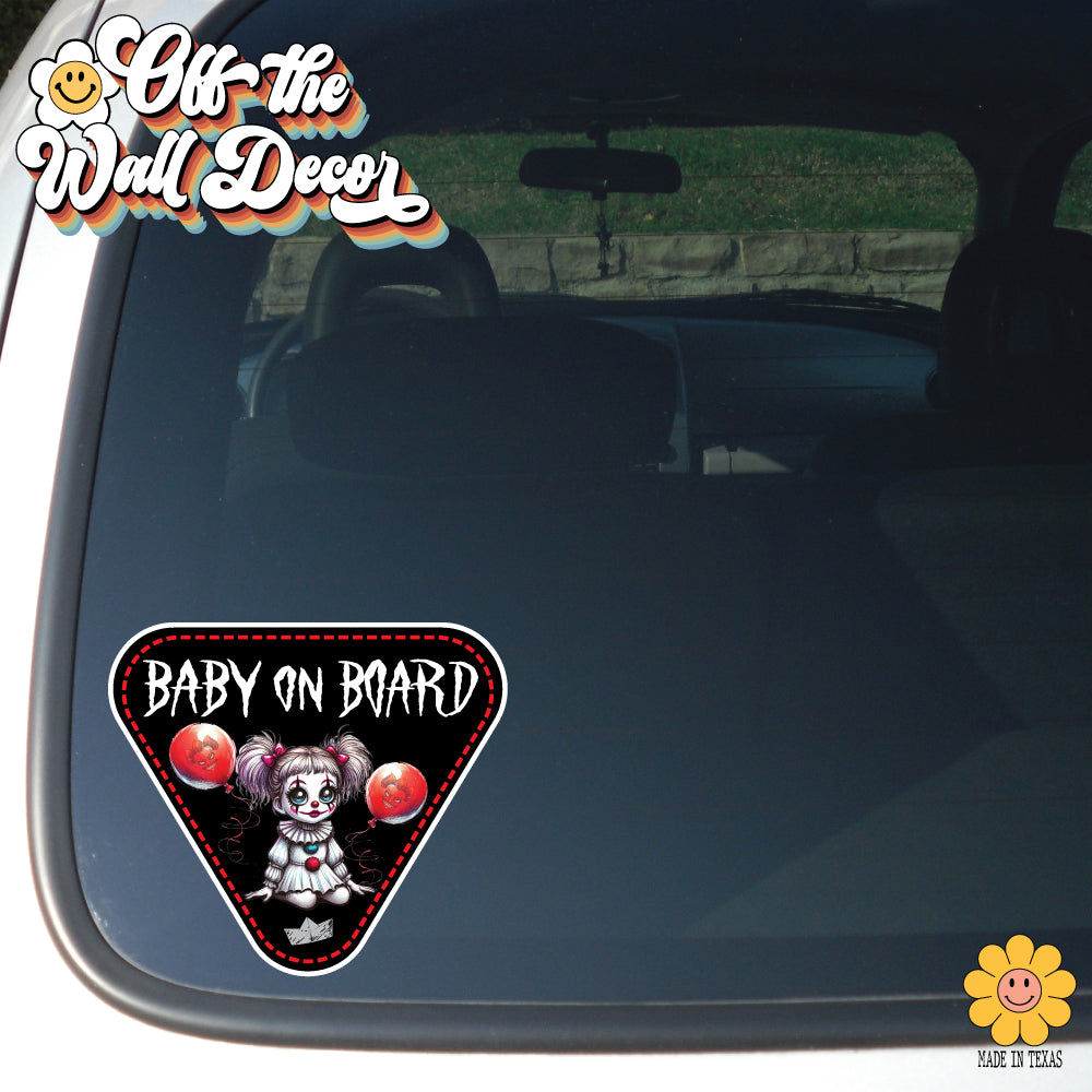 Scary Girly Clown | Baby on Board | Suction Cup Sign, Magnet OR Vinyl Decal Sticker