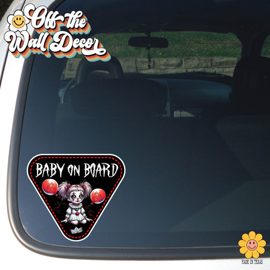 Scary Girly Clown | Baby on Board | Suction Cup Sign, Magnet OR Vinyl Decal Sticker