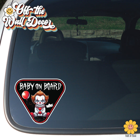 Scary Clown | Baby on Board | Suction Cup Sign, Magnet OR Vinyl Decal Sticker