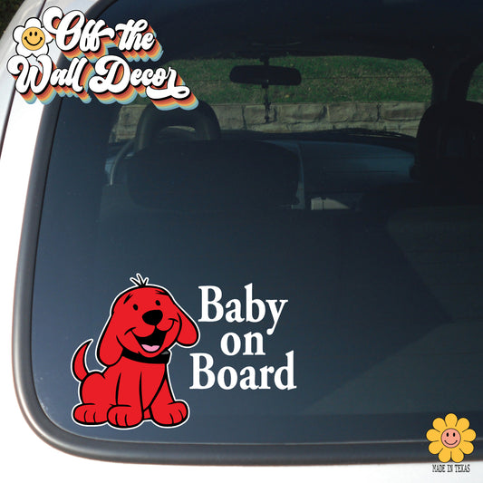 Red Puppy | Baby on Board | Suction Cup Sign, Magnet OR Vinyl Decal Sticker