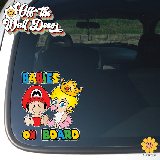 Baby Mario & Peach | Baby on Board | Suction Cup Sign, Magnet OR Vinyl Decal Sticker