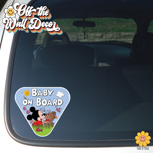 Baby Mickey with Teddy | Baby on Board | Suction Cup Sign, Magnet OR Vinyl Decal Sticker