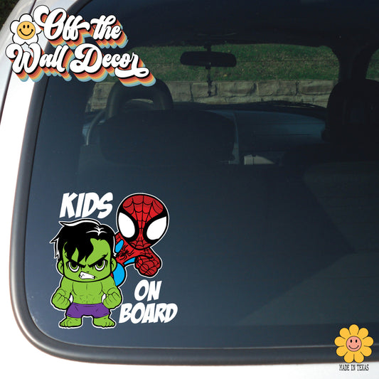 Hulk & Spidey | Kids on Board | Suction Cup Sign, Magnet OR Vinyl Decal Sticker