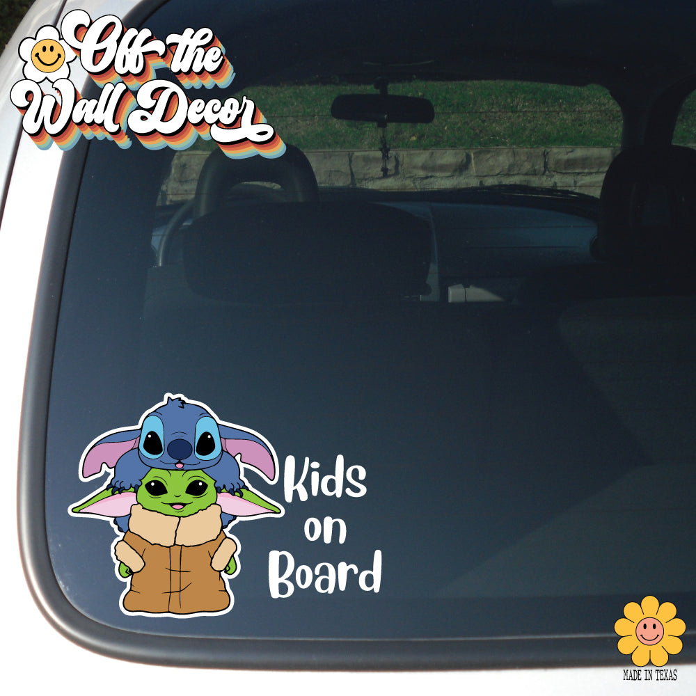Grogu & Stitch | Kids on Board | Suction Cup Sign, Magnet OR Vinyl Decal Sticker