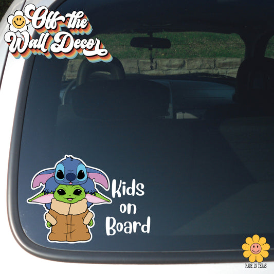 Grogu & Stitch | Kids on Board | Suction Cup Sign, Magnet OR Vinyl Decal Sticker