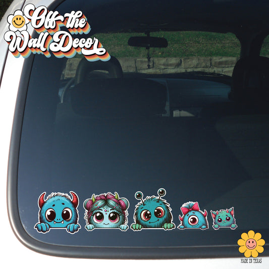 Cute Adorable Monster Family | Car/Truck Sticker, Automotive Decals, Family Car Bling Stickers and Decals, for Window