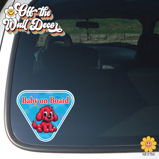 Red Puppy | Baby on Board | Suction Cup Sign, Magnet OR Vinyl Decal Sticker