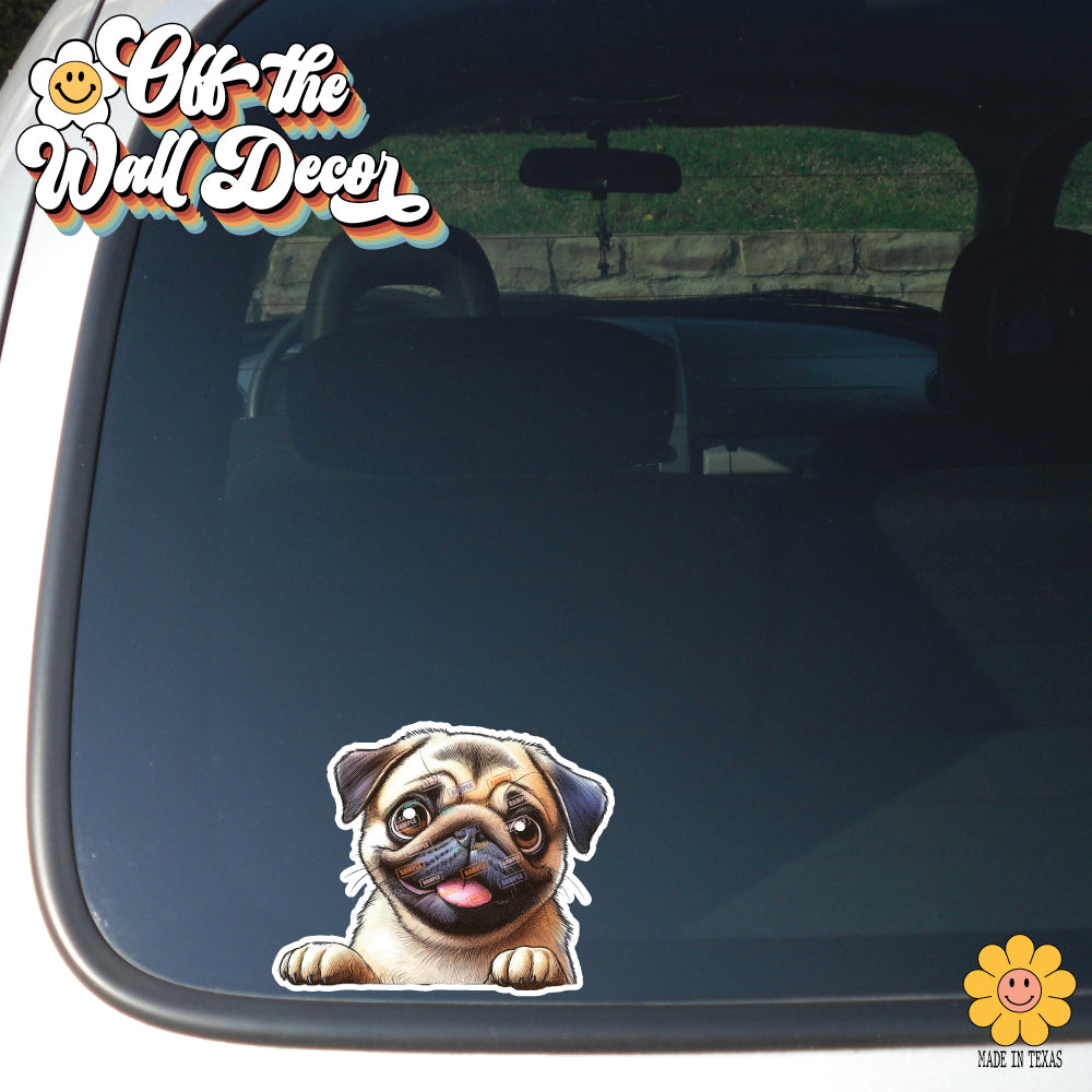 Peeking Pug | Car/Truck Sticker, Automotive Decals, Car Bling Stickers and Decals, Pet Cat Dog Decal for Window