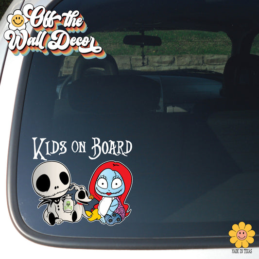 Baby Jack, Zero & Sally | Kids on Board | Suction Cup Sign, Magnet OR Vinyl Decal Sticker