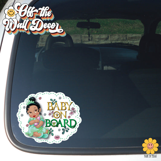 Baby Princess Tiana | Baby on Board | Suction Cup Sign, Magnet OR Vinyl Decal Sticker