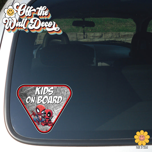 Deadpool & Spidey | Kids on Board | Suction Cup Sign, Magnet OR Vinyl Decal Sticker