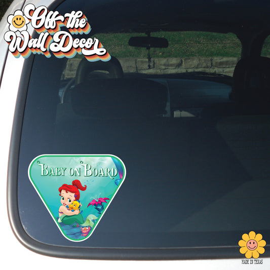 Little Mermaid Ariel | Baby on Board | Suction Cup Sign, Magnet OR Vinyl Decal Sticker