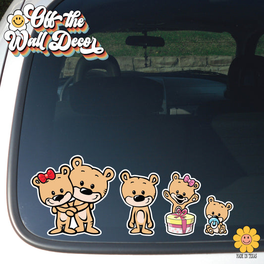 Brown Bears Stick Figure  | Car/Truck Sticker, Automotive Decals, Family Car Bling Stickers and Decals, Decal for Window