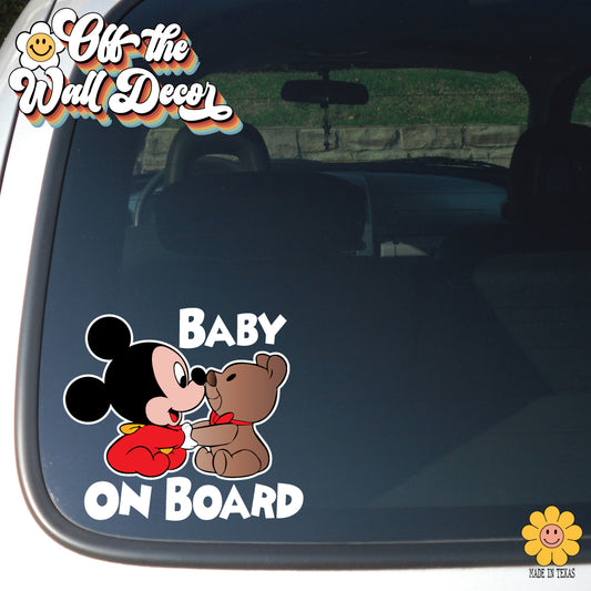 Baby Mickey with Teddy | Baby on Board | Suction Cup Sign, Magnet OR Vinyl Decal Sticker