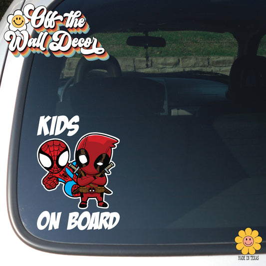 Deadpool & Spidey | Kids on Board | Suction Cup Sign, Magnet OR Vinyl Decal Sticker