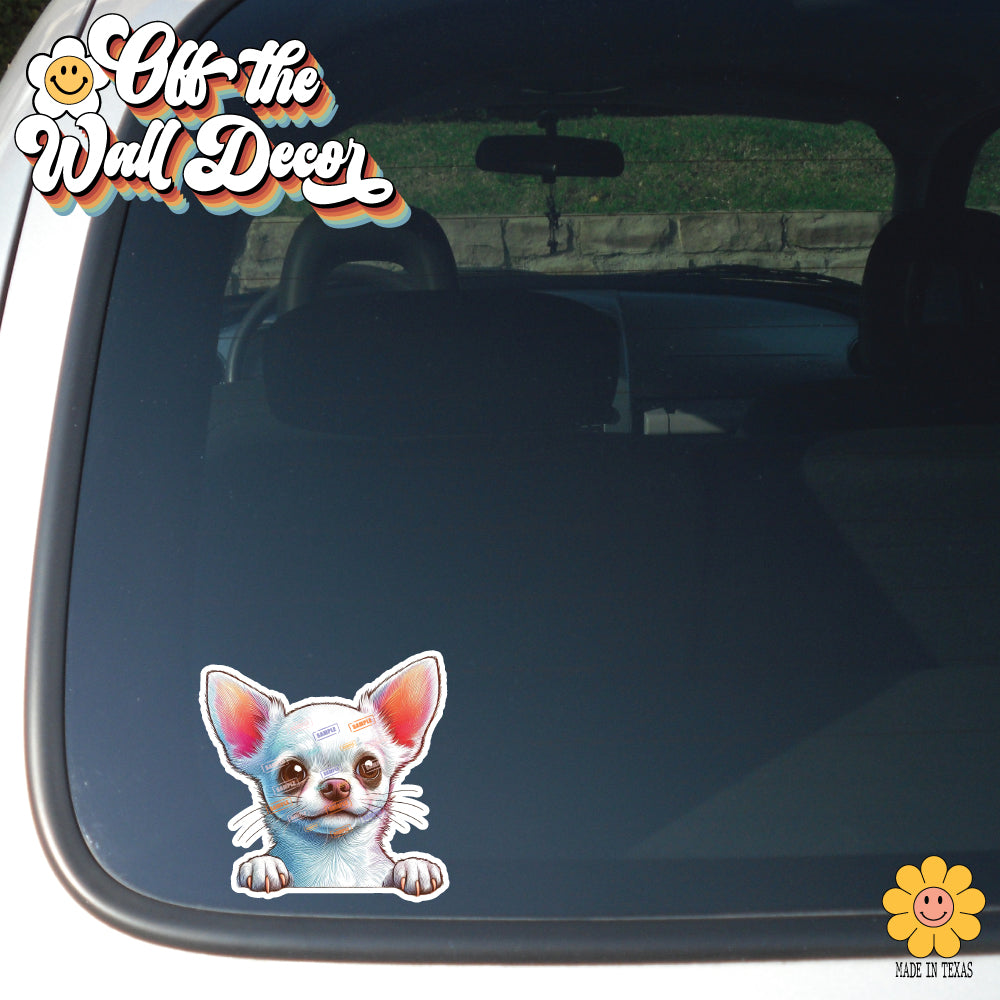 Peeking Chihuahua | Car/Truck Sticker, Automotive Decals, Car Bling Stickers and Decals, Pet Cat Dog Decal for Window