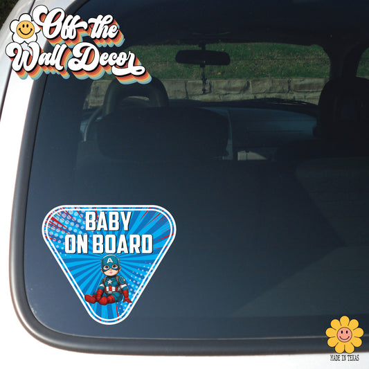 Little Captain America | Baby on Board | Suction Cup Sign, Magnet OR Vinyl Decal Sticker