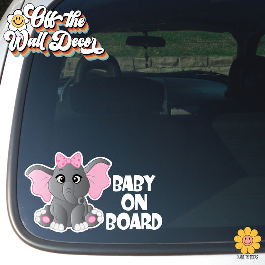 Baby Girl Elephant | Baby on Board | Suction Cup Sign, Magnet OR Vinyl Decal Sticker