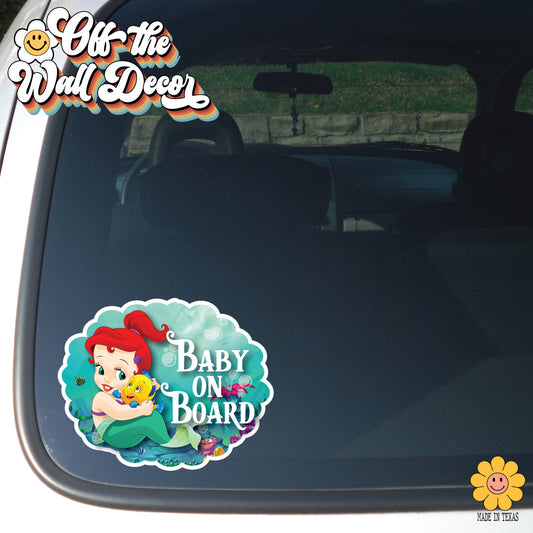 Little Mermaid Ariel | Baby on Board | Suction Cup Sign, Magnet OR Vinyl Decal Sticker