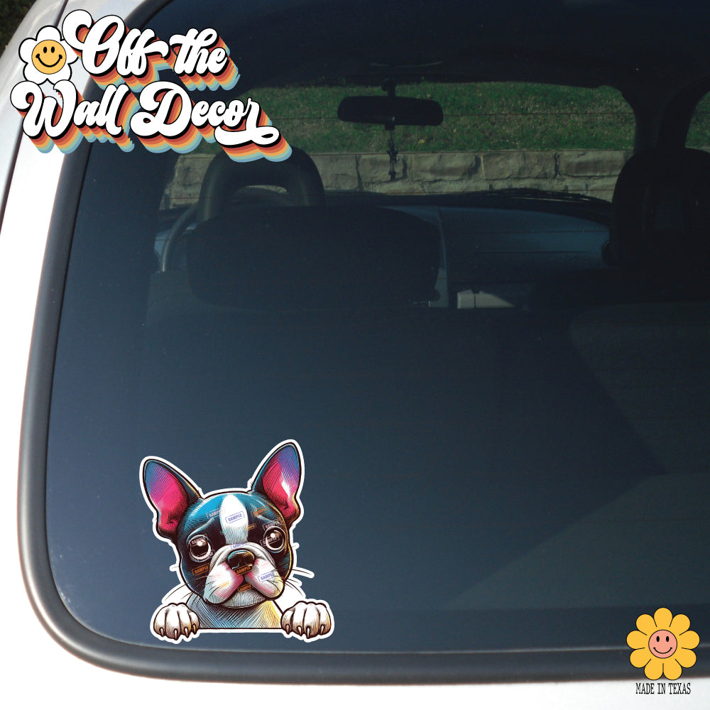 Peeking Boston | Car/Truck Sticker, Automotive Decals, Car Bling Stickers and Decals, Pet Cat Dog Decal for Window