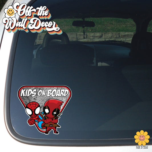 Deadpool & Spidey | Kids on Board | Suction Cup Sign, Magnet OR Vinyl Decal Sticker