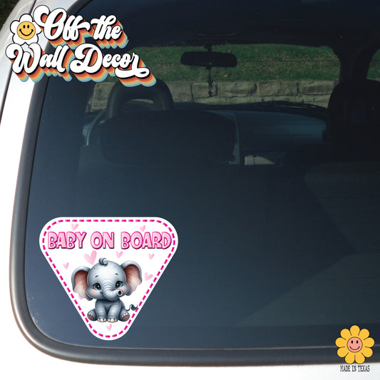 Baby Girl Elephant | Baby on Board | Suction Cup Sign, Magnet OR Vinyl Decal Sticker