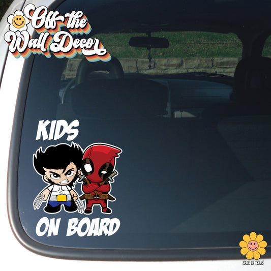 Wolverine & Deadpool | Kids on Board | Suction Cup Sign, Magnet OR Vinyl Decal Sticker