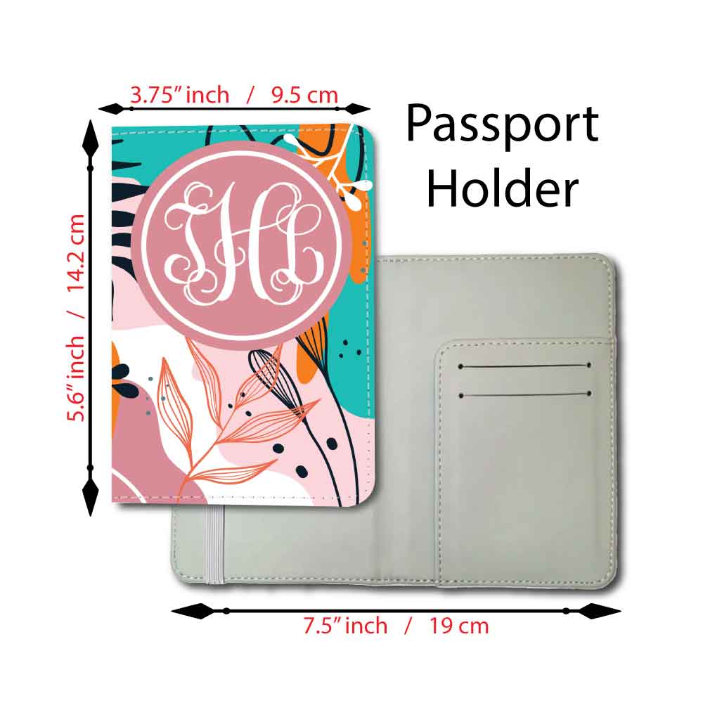 Monogram | Pink Leaf Boho | Passport Holder & Luggage Tag