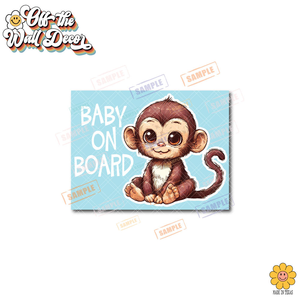 Baby Boy Monkey | Baby on Board | Suction Cup Sign, Magnet OR Vinyl Decal Sticker