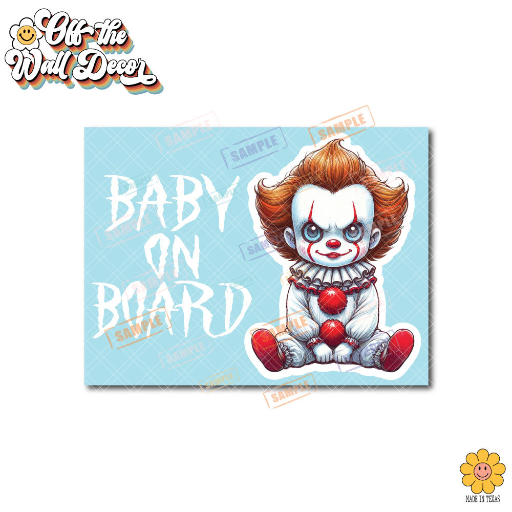 Scary Clown | Baby on Board | Suction Cup Sign, Magnet OR Vinyl Decal Sticker