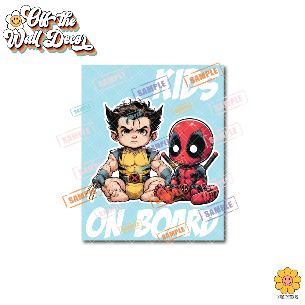 Wolverine & Deadpool | Kids on Board | Suction Cup Sign, Magnet OR Vinyl Decal Sticker