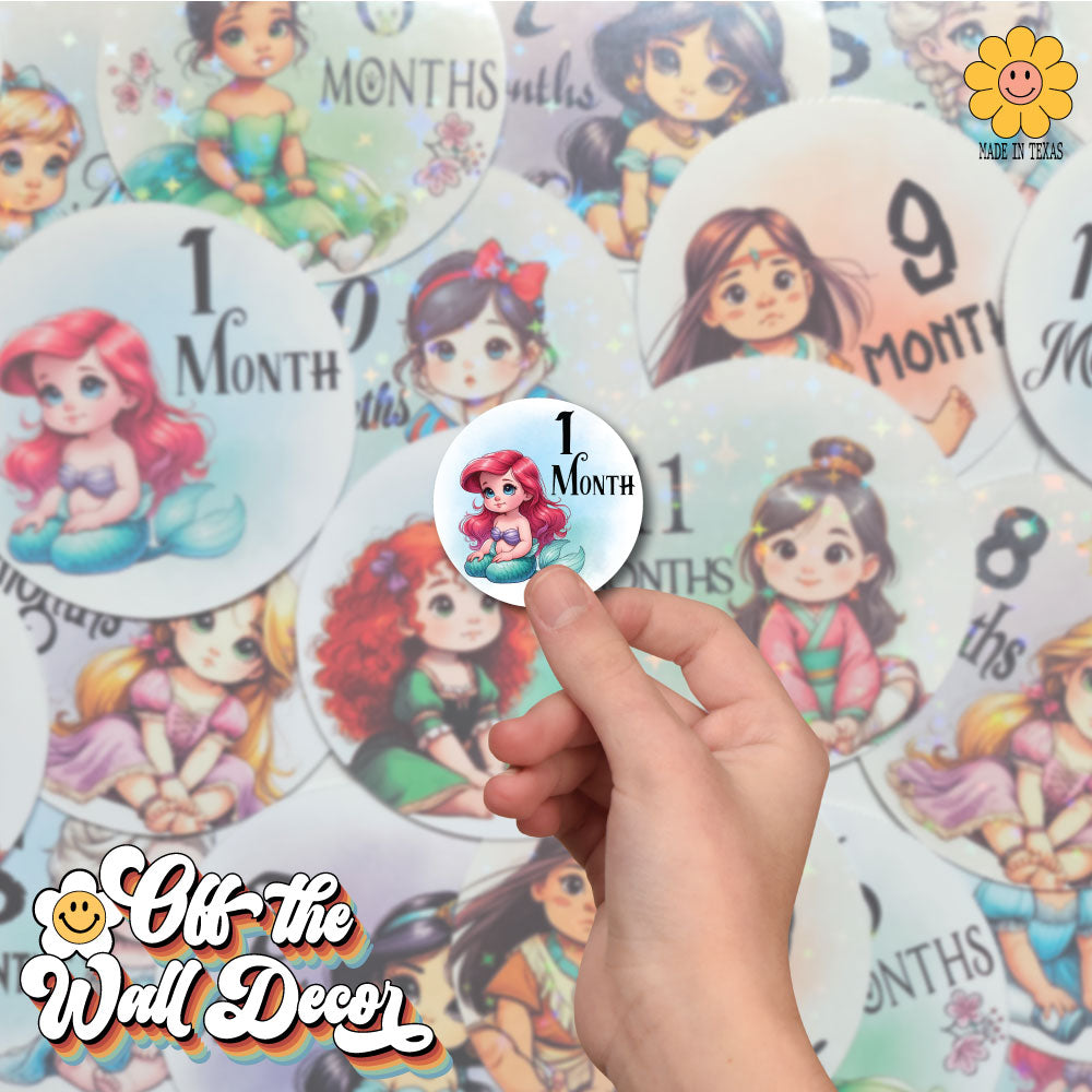 Princess 1st Year Milestone Vinyl decal stickers | Includes all 12 stickers