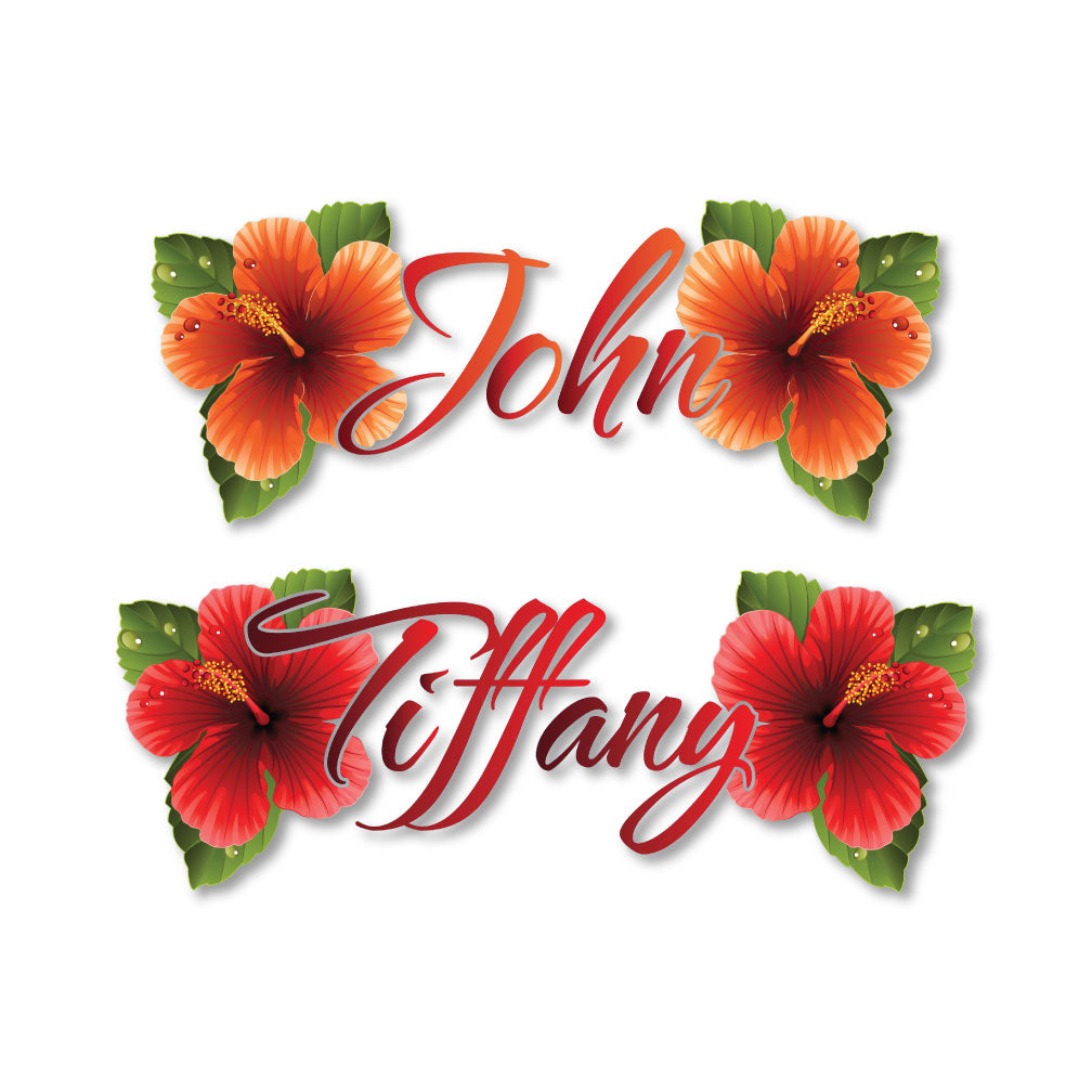 Personalized Name Hibiscus Flower Decals for: window, car doors, laptops and more.