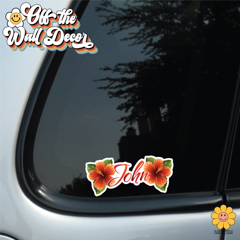 Personalized Name Hibiscus Flower Decals for: window, car doors, laptops and more.