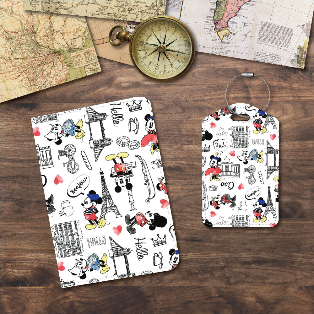 Traveling Mickey & Minnie | Passport Holder & Luggage Tag | Fabric Collage