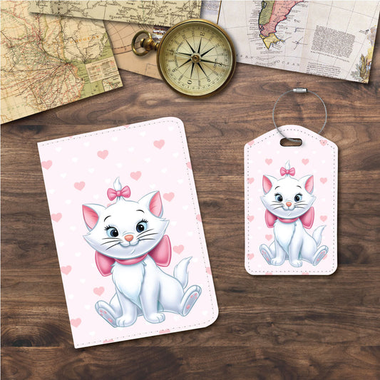 Pretty Marie Kitty in Pink Hearts | Passport Holder & Luggage Tag