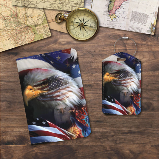 American Flag with Eagle Patriotic | Passport Holder & Luggage Tag