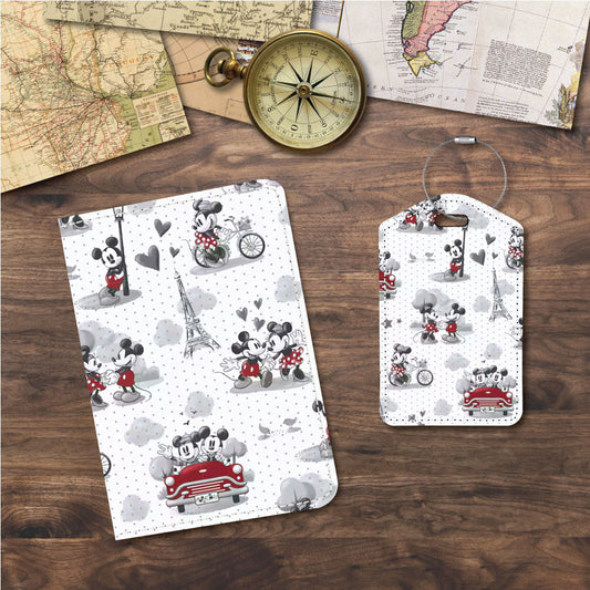 Vintage Mickey & Minnie | Passport Holder & Luggage Tag | Fabric Collage