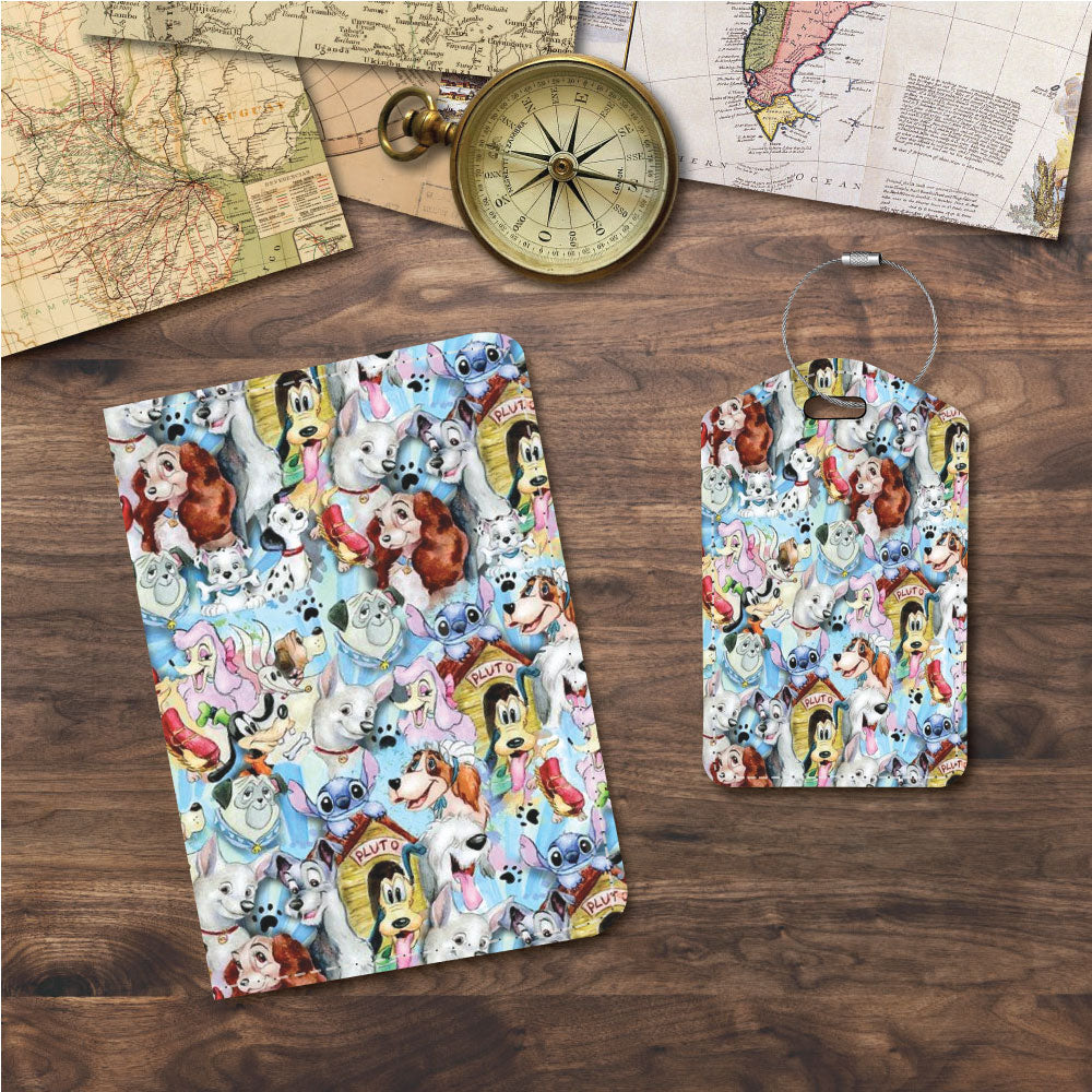 Watercolor Disney Dogs Collage | Passport Holder & Luggage Tag