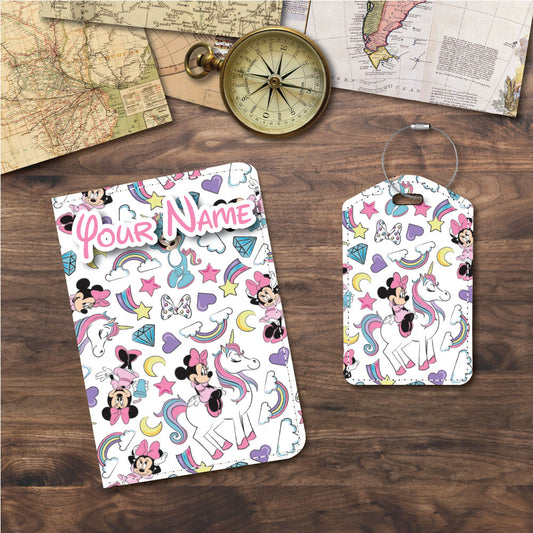 Minnie in Pink with Unicorn | Passport Holder & Luggage Tag