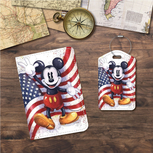 Vintage Mickey US Flag | Passport Holder & Luggage Tag