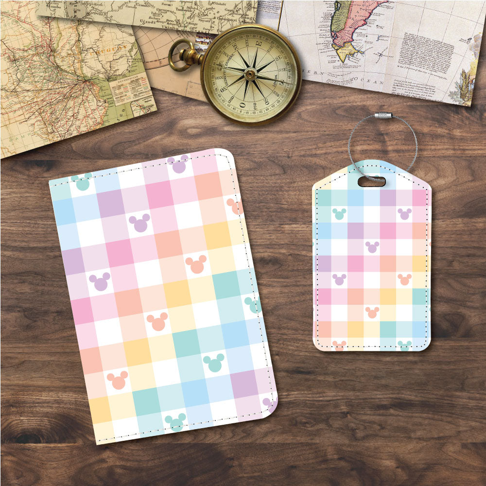 Checkered Mouse Ears Silhouette | Passport Holder & Luggage Tag