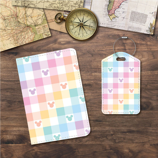 Checkered Mouse Ears Silhouette | Passport Holder & Luggage Tag