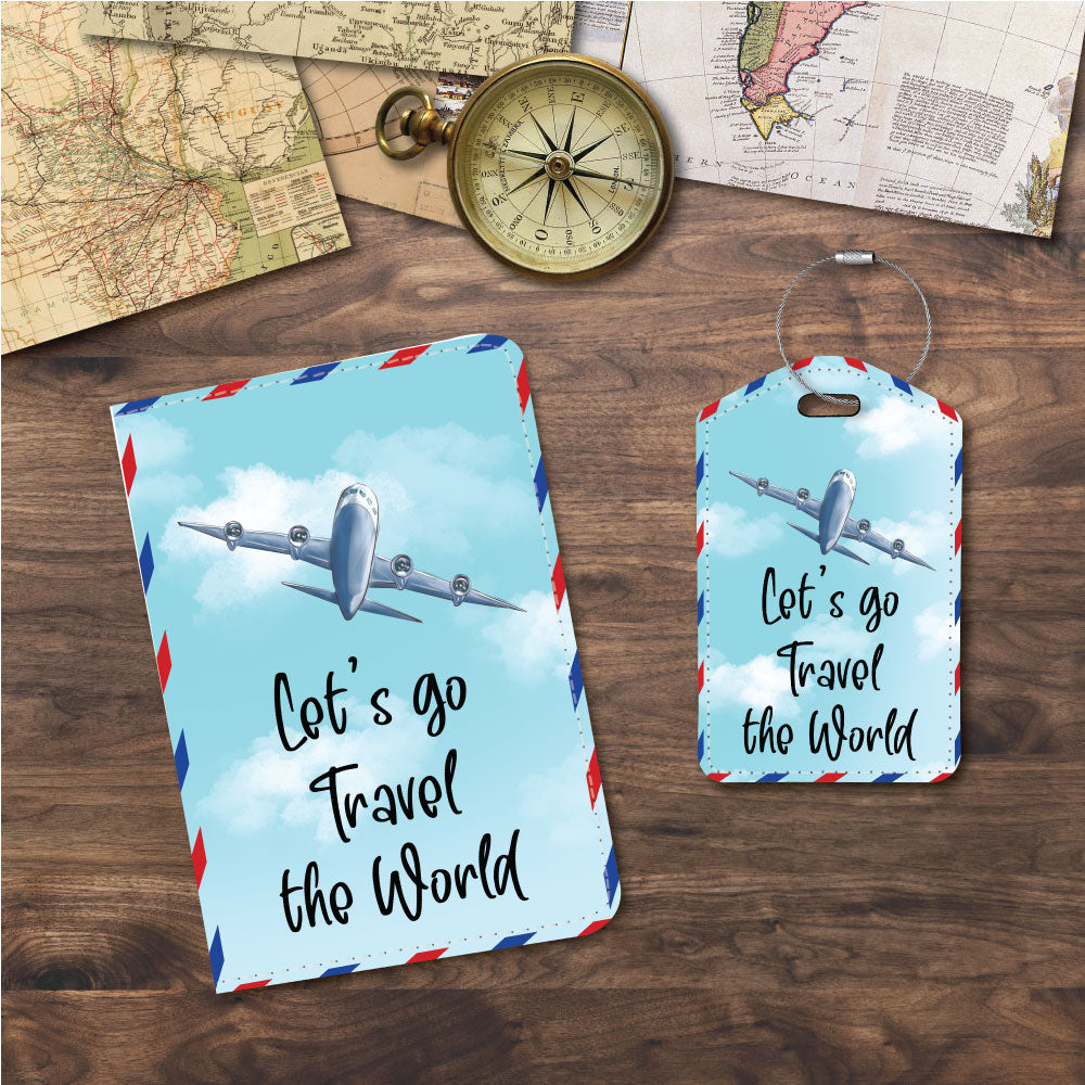 Let's go Travel the World | Passport Holder & Luggage Tag