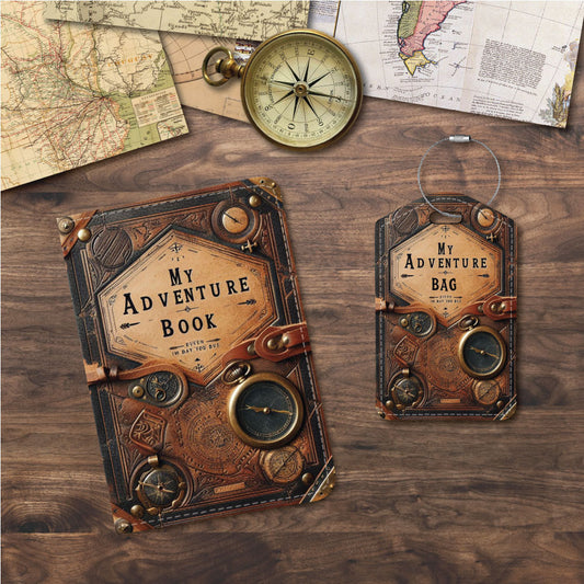 My Adventure Book Vintage Distressed Leather Look | Passport Holder & Luggage Tag