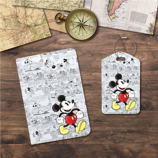 Classic Mickey Comic Collage Black & White | Passport Holder & Luggage Tag