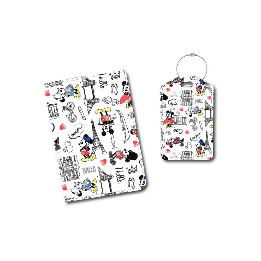 Traveling Mickey & Minnie | Passport Holder & Luggage Tag | Fabric Collage